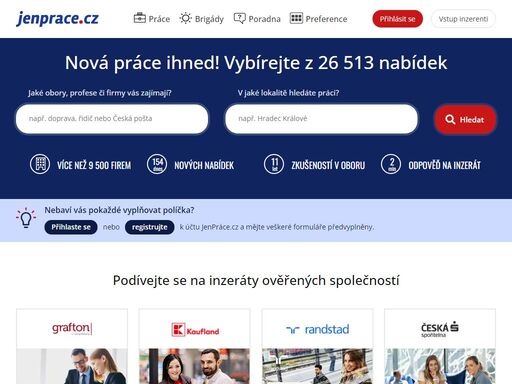 najděte si práci či brigádu na portálu jenpráce.cz! každý den aktuální nabídky v české republice i zahraničí.