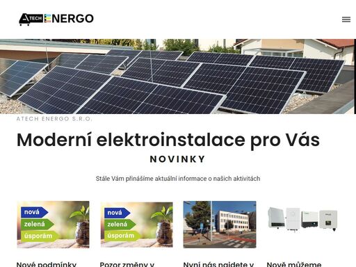 atech energo s.r.o. je firma zabývající se elektroinstalacemi, montáží fotovoltaických systémů, tepelných čerpadel a dobíjecích stanic.