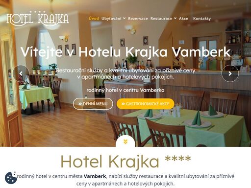 hotel krajka vamberk nabízí  restaurační služby, komfortní ubytování, zázemí pro firemní školení a rodinné oslavy.