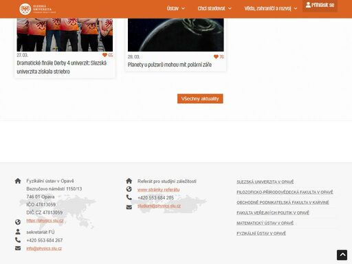 webové stránky slezské univerzity v opavě, fyzikálního ústavu v opavě