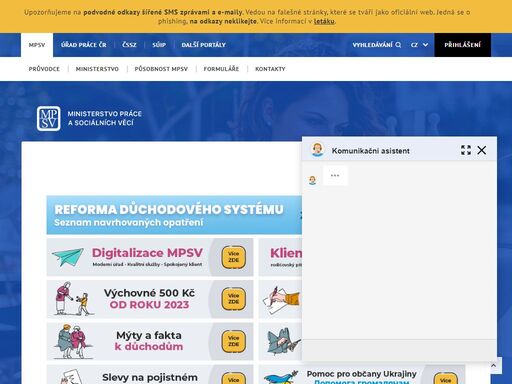 domovská stránka portálu ministerstva práce a sociálních věcí (mpsv) české republiky, kde můžete najít zajímavé informace a důležité formuláře a aplikace.