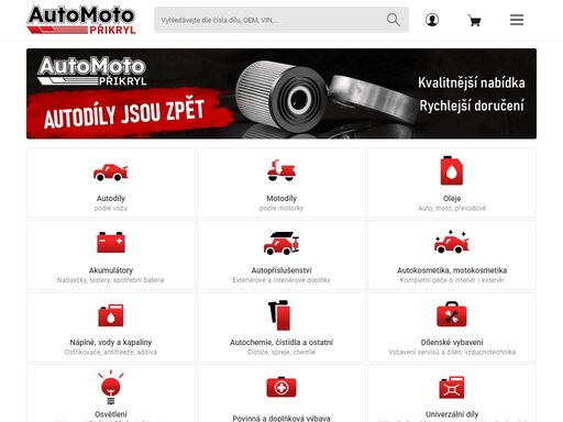 internetový obchod s auto-moto-díly pro váš vůz za skvělé ceny! garance kvality a spokojenosti. náhradní díly na vozy škoda, vw, audi, bmw, ford, seat a mnoho dalších.