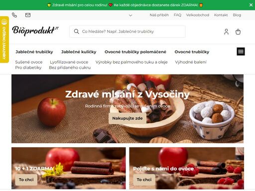 zdravé mlsání z vysočiny. jsme rodinná firma zabývající se sušením ovoce. poctivá česká výroba. objevte naše lahodné ovocné pochoutky.