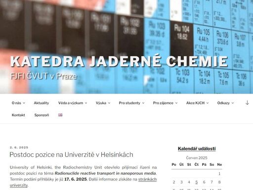 informace z katedry jaderné chemie - věda, výzkum, vzdělávání.