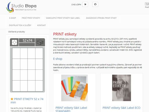 print etikety   
print etikety jsou samolepicí etikety vyrobené zpravidla na archu a4 (210 x 297 mm), opatřené násekem horní samolepicí vrstvy do...