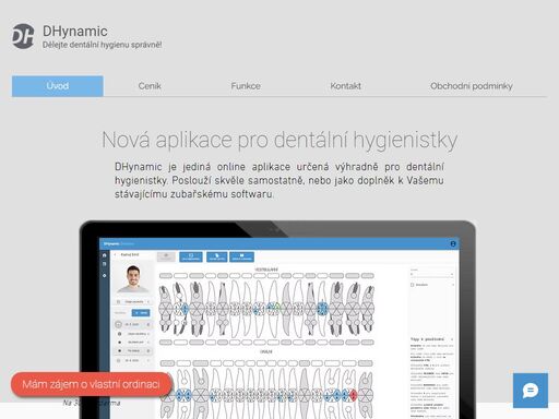 dhynamic je aplikace určená pro dentální hygienistky. umožňuje spravovat pacienty a vytvářet index dentální hygieny. usnadňuje komunikaci s paceintem a umožnuje sledovat vývoj stavu chrupu pacienta v čase.