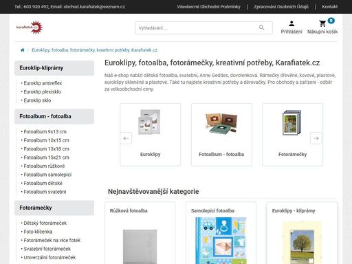 levné euroklipy, fotorámečky, fotoalba, ozdobné děrovačky, kreativní potřeby vše skladem na karafiatek.cz