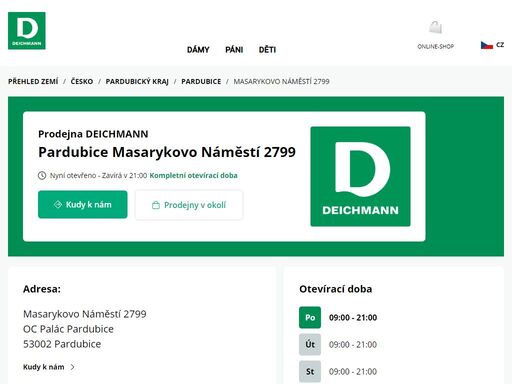 váš prodejnu deichmann masarykovo náměstí 2799 ve pardubice ? otevřít pracovní dobu a ? telefonní číslo ? zobrazit nyní.