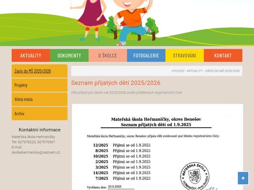 oficiální webové stránky mateřské školy heřmaničky