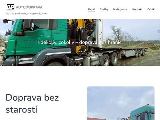 naše firma se specializuje na nákladní autodopravu s tahačem a hydraulickou rukou (28 m dosah, 2,5 t naviják). nabízíme 13,5 m plato s nosností 22 t a povolení pro nadrozměrnou dopravu.