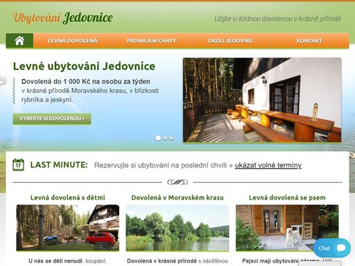 ubytování do 1 000 kč na osobu za týden v krásné přírodě moravského krasu, v blízkosti rybníka, jeskyní a turistických atrakcí.