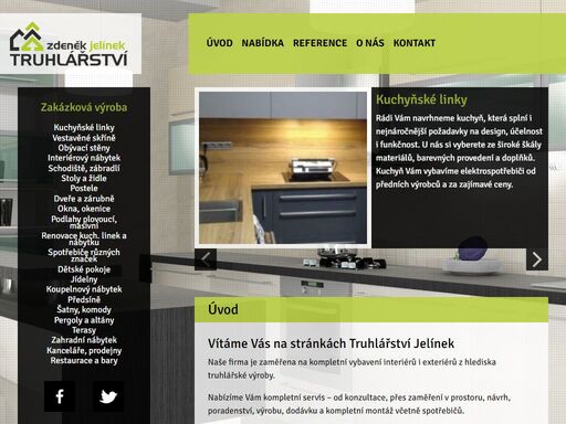 zabýváme se individuální zakázkovou výrobou kuchyňských linek, vestavěných skříní, obývacích stěn, schodišť, dveří, oken, venkovních konstrukcí, atd.