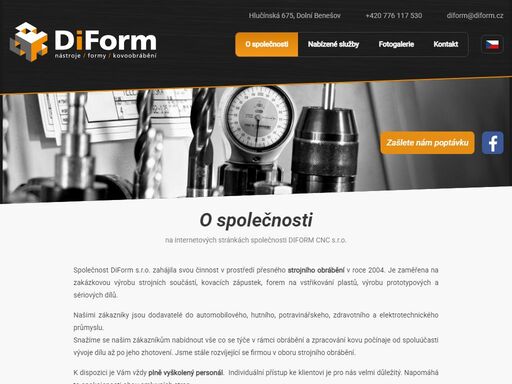 cnc obrábění ostrava společnost diform s.r.o. je zaměřena na zakázkovou výrobu strojních součástí, kovacích zápustek, forem na vstřikování plastů, výrobu prototypových a sériových dílů.