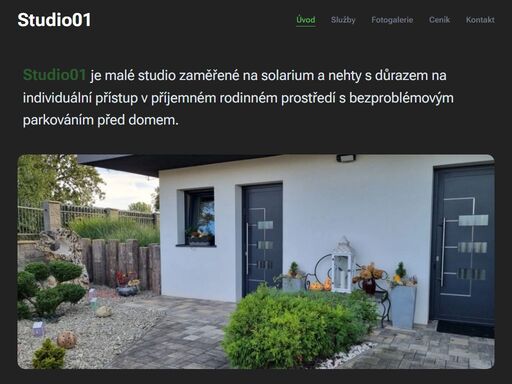 studio01 je malé studio zaměřené na solarium a nehty s důrazem na individuální přístup v příjemném rodinném prostředí s bezproblémovým parkováním před domem.