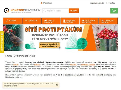 nonstopstavebniny.cz. vítáme vás v našem internetovém obchodě nonstopstavebniny.cz. najdete zde kompletní sortiment pro váš domov, jak pro samotnou stavbu už od základu, přes střechu a vše potřebné pro ní, tak následně pro zahradu, ale i vybavení interiéru. prostřednictvím našeho e-shopu ušetříte značnou část…