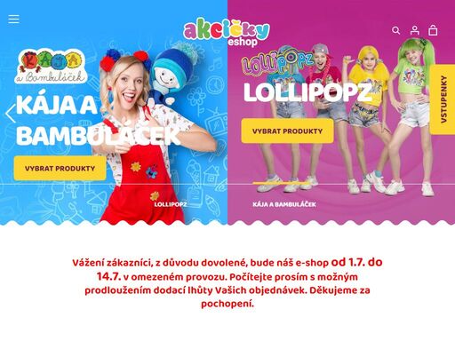 akcičky | vítejte u lollipopz a káji v obchůdku :). vážení zákazníci, z důvodu dovolené, bude náš e-shop od 3.8. do 7.8. v omezeném provozu. počítejte prosím s možným prodloužením dodací lhůty vašich objednávek. děkujeme za pochopení.