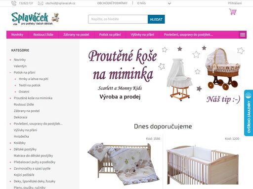 kojenecké a dětské zboží. vybavení do dětské postýlky, proutěné koše na miminka, dětské postýlky, kojenecké potřeby, rostoucí židle - výroba a prodej
