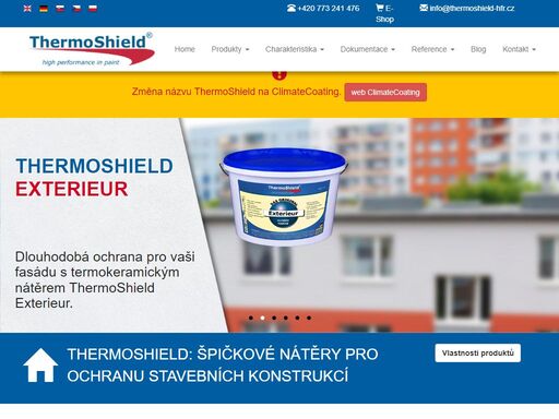 thermoshield jsou vysoce kvalitní multifunkční povrchové nátěry s jedinečnými vlastnostmi. nátěry thermoshield jsou prodyšné, mají vysokou reflexi slunečního záření a šetří energii na vytápění a klimatizaci.