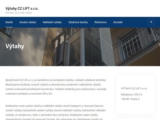 společnost cz lift s.r.o. je zaměřena na komplexní služby v oblasti výtahové techniky. realizujeme dodávky nových výtahů a rekonstrukce osobních i nákladních výtahů, včetně ocelových prosklených konstrukcí. veškeré dodávky jsou realizovány v soulady s platnými předpisy a normami čr a eu. dodáváme nové osobní výtahy a nákladní výtahy všech kategorií a nosností (lanové osobní… read more