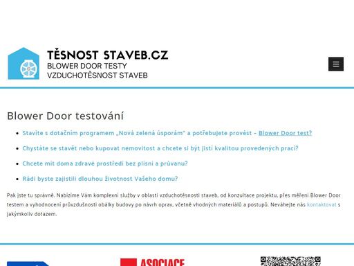 nabízíme provedení blower door test, stanovení průvzdušnosti a vzduchotěsnosti staveb, vyhledání netěsností, konzultace projektu, dotace nzu