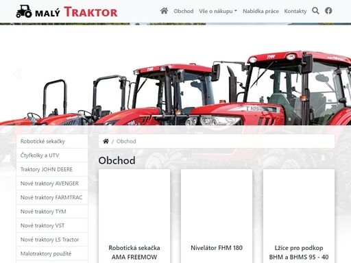prodej nových traktorů tym, farmtrac, vst, bazarových japonských malotraktorů kubota, iseki, mitsubishi, minibagrů katana a veškerého příslušenství.