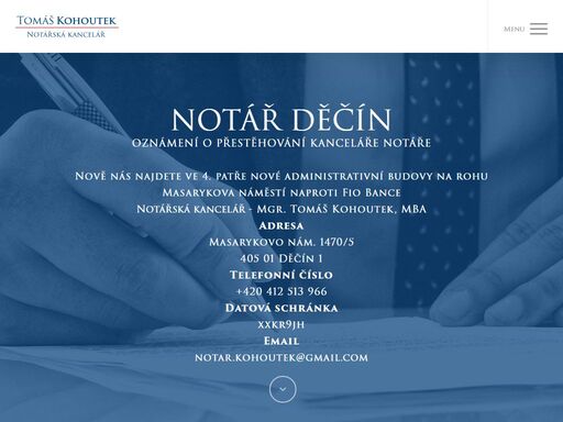 notář v děčíně mgr. tomáš kohoutek, mba