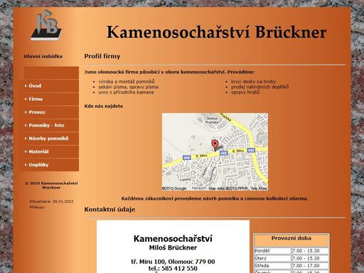 kamenosochařství brückner, výroba a montáž pomníků, sekání a opravy písma,kamenické práce – urnové pomníky, urnové hroby, jednohroby, dvojhroby, hřbitovní doplňky, zahrady, kamenné zídky, dlažby, obklady a dlažby, krby, koupelny, koupelnové desky, opravy pískovcových prvků, kamenné portály obchodů