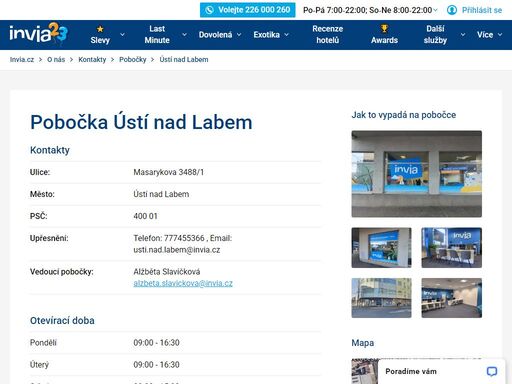 kontaktní údaje pobočky invia ústí nad labem