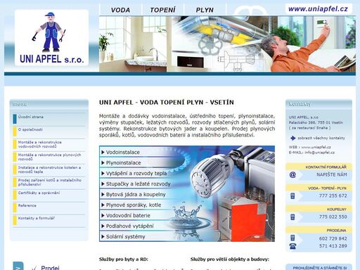 uni apfel - vsetín - vodoinstalace, ústřední topení, plynoinstalace. vodo topo plyn.