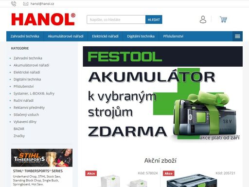 prodej elektrického ručního nářadí a zahradní techniky. vážení zákazníci, vítáme vás v našem internetovém obchodě. nabízíme elektrické ruční nářadí, zahradní techniku, vzduchové nářadí a kompresory renomovaných značek bosch,  festool, flex, narex, makita, dremel, stihl, honda, stiga, inaircom, eurogreen, bow a dalších…