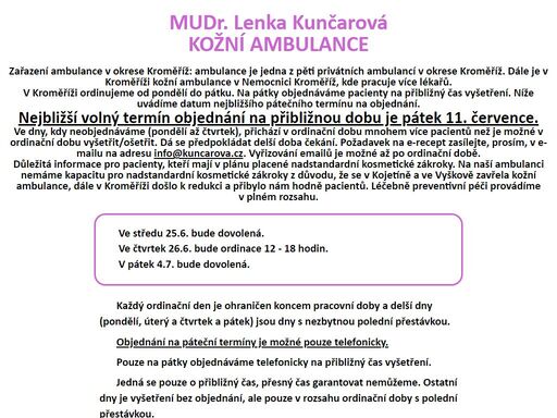 aktuální informace z prostředí kožní ambulance mudr. kunčarové