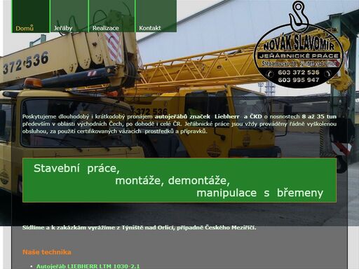 jeřábnické práce - novák slavomír, týniště nad orlicí.