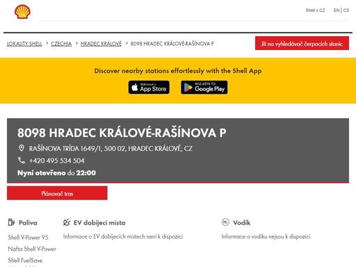 8098 hradec králové-rašínova p je čerpací stanice v oblasti hradec králové. tato stanice zahrnuje prodejna a toalety.