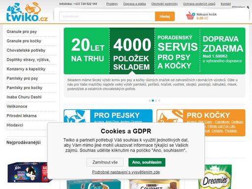 chovatelské potřeby a krmiva pro psy a kočky