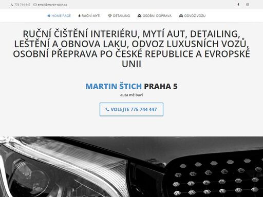 čištění aut, ruční mytí vozu, parní čištění, desinfekce ozónem, osobní doprava a přeprava, národní a mezinárodní osobní transport, odvozy luxusních vozů
