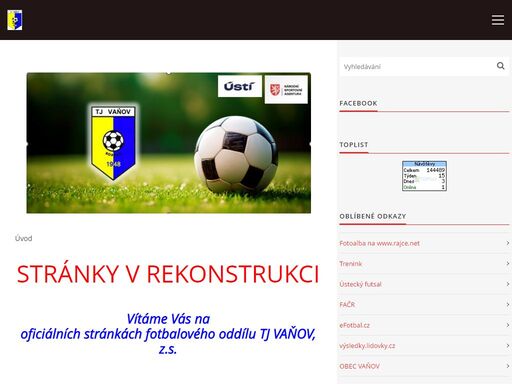 stránky oddílu kopané tj vaňov, ústecký kraj