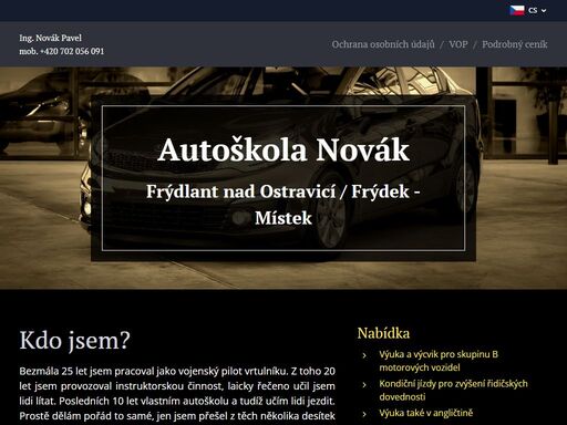 bezmála 25 let jsem pracoval jako vojenský pilot vrtulníku. z toho 20 let jsem provozoval instruktorskou činnost, laicky řečeno učil jsem lidi lítat. posledních 10 let vlastním autoškolu a tudíž učím lidi jezdit. prostě dělám pořád to samé, jen jsem přešel z těch několika desítek metrů nad zemí přímo na zem a přitom využívám své bohaté zkušenosti s...