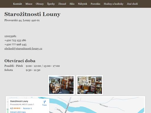 starožitnosti louny - mince, nábytek, hodiny a hodinky, obrazy, porcelán, šperky, sklo a další cennosti.