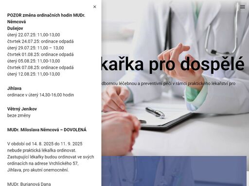 mudr. miloslava němcová, praktická lékařka pro dospělé. ordinace větrný jeníkov, dušejov, opatov a jihlava.