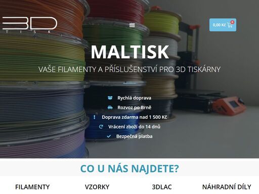 nabízíme kvalitní a ověřený filament, příslušenství a náhradní díly pro 3d tiskárny. objevte široký výběr kvalitních filamentů pla, abs, petg a dalších za skvělé ceny. rychlé dodání po celé čr.