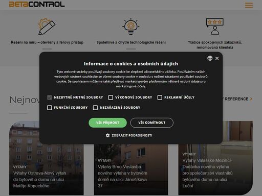 <p>výtahy i zabezpečení prostor s řešením na míru od 100% české firmy s vlastním vývojem a výrobou. bohaté know-how od roku 1994 a klienti z celého světa.</p>