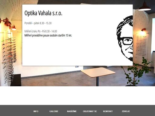 web optiky ve frenštátě p.r nabízející služby jako měření zraku, nabídky obruby a kontaktních čoček.