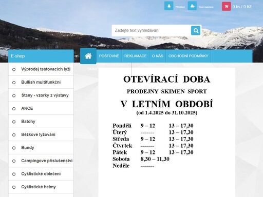 sport, skimen, choceň, lyže, lyžáky, lyžařská obuv, snowboard, in-line brusle, fotbal, hokej, stany, spacáky, camping prodej sportovních potřeb, maximální nabídka za minimální ceny