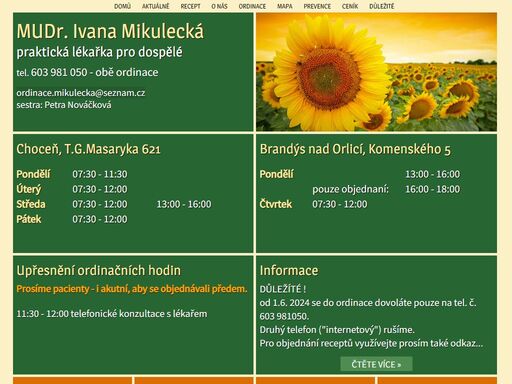 praktická lékařka pro dospělé, choceň, brandýs nad orlicí. doktorka. ordinační hodiny.