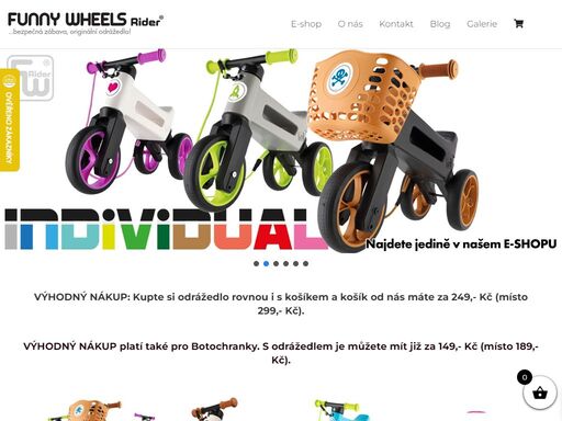 funny wheels rider jsou originální a inovativní odrážedla vyrobená a certifikovaná v čr. výběr z plyšových modelů a tichých výškově nastavitelných 2v1.