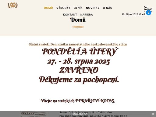 pekařství kodys pro vás již více než 30 let vyrábí čerstvé pečivo z kvalitních surovin. nabízíme široký výběr chlebů, rohlíků, sladkého a slaného pečiva.