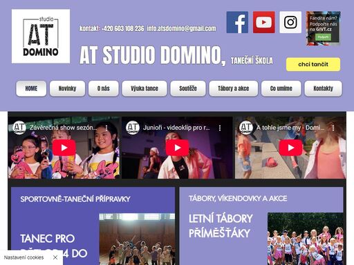 taneční škola at studio domino s výukou pro děti ve věku 4 - 16 let v at studio domino, letní taneční a sportovní tábory, praha a okolí.