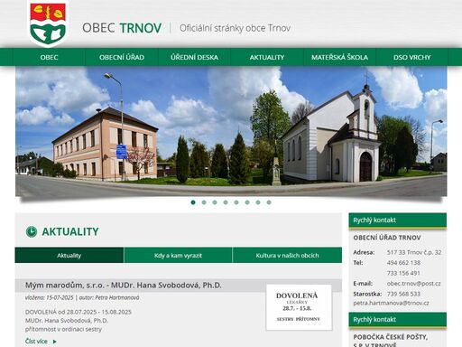 oficiální stránky obce trnov, houdkovice, zádolí, malé a velké záhornice