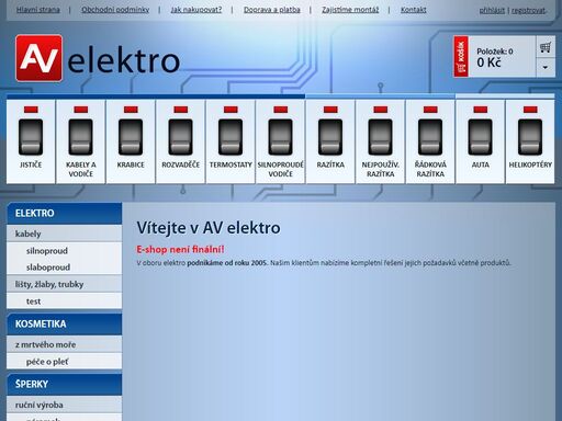 av elektro, elektroinstalační materiál, vypínače, žárovky, kabely