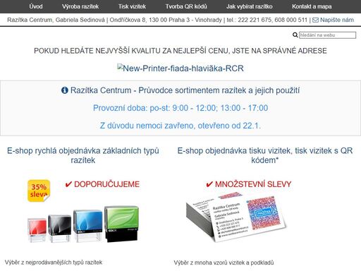 výroba razítek na počkání, online objednávka razítek s 35% slevou, tisk vizitek s qr kódem